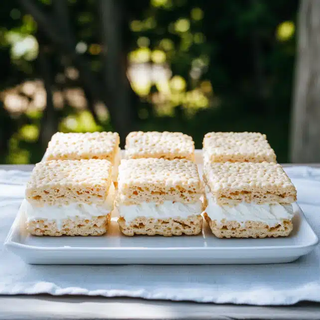 The Best Rice Krispie Treat Ice Cream Sandwiches 5 Served rice krispie ice cream sandwiches on dish