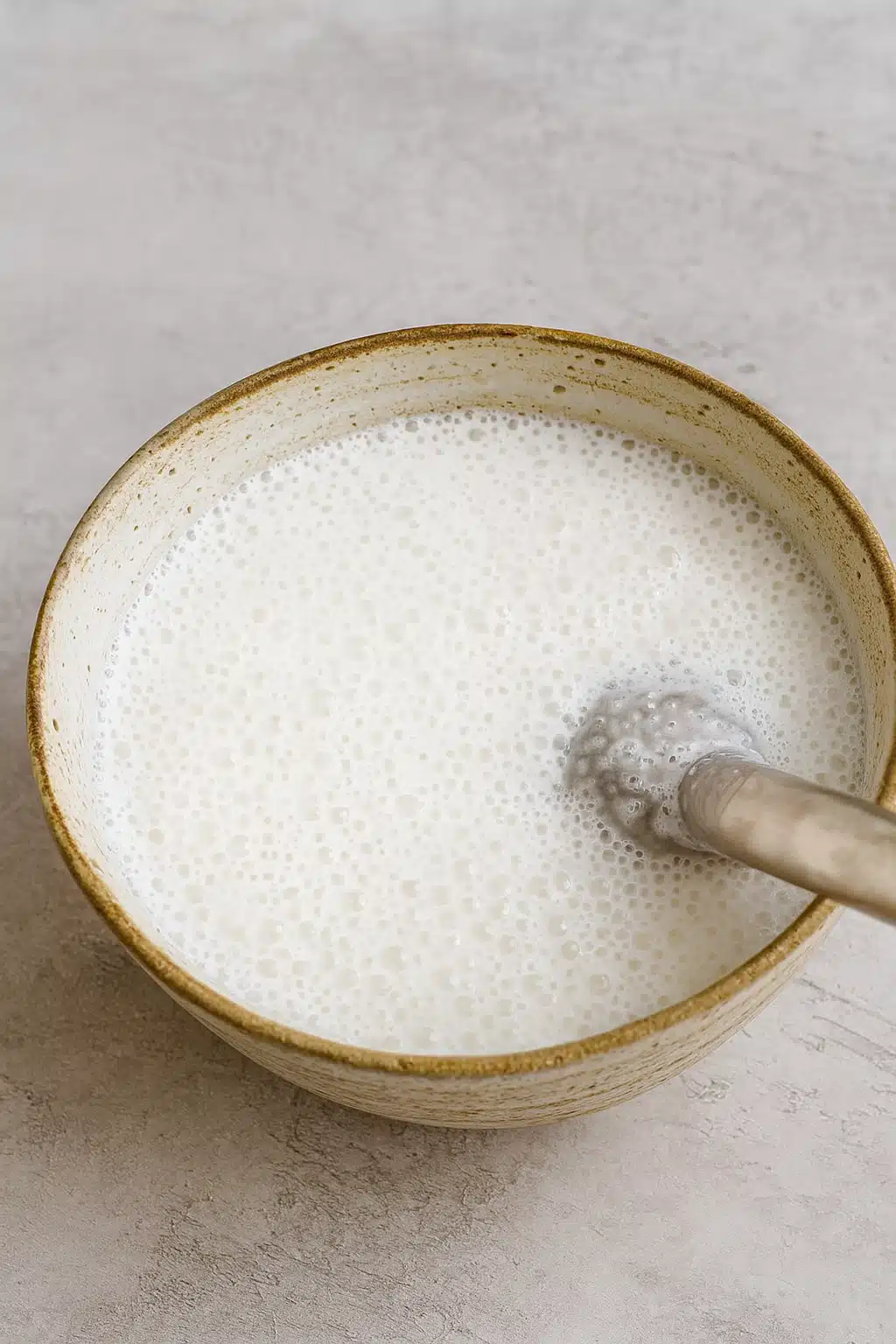 coconut-sorbet-in-shell-blended-mixture Blended coconut sorbet base in a mixing bowl – coconut sorbet in shell