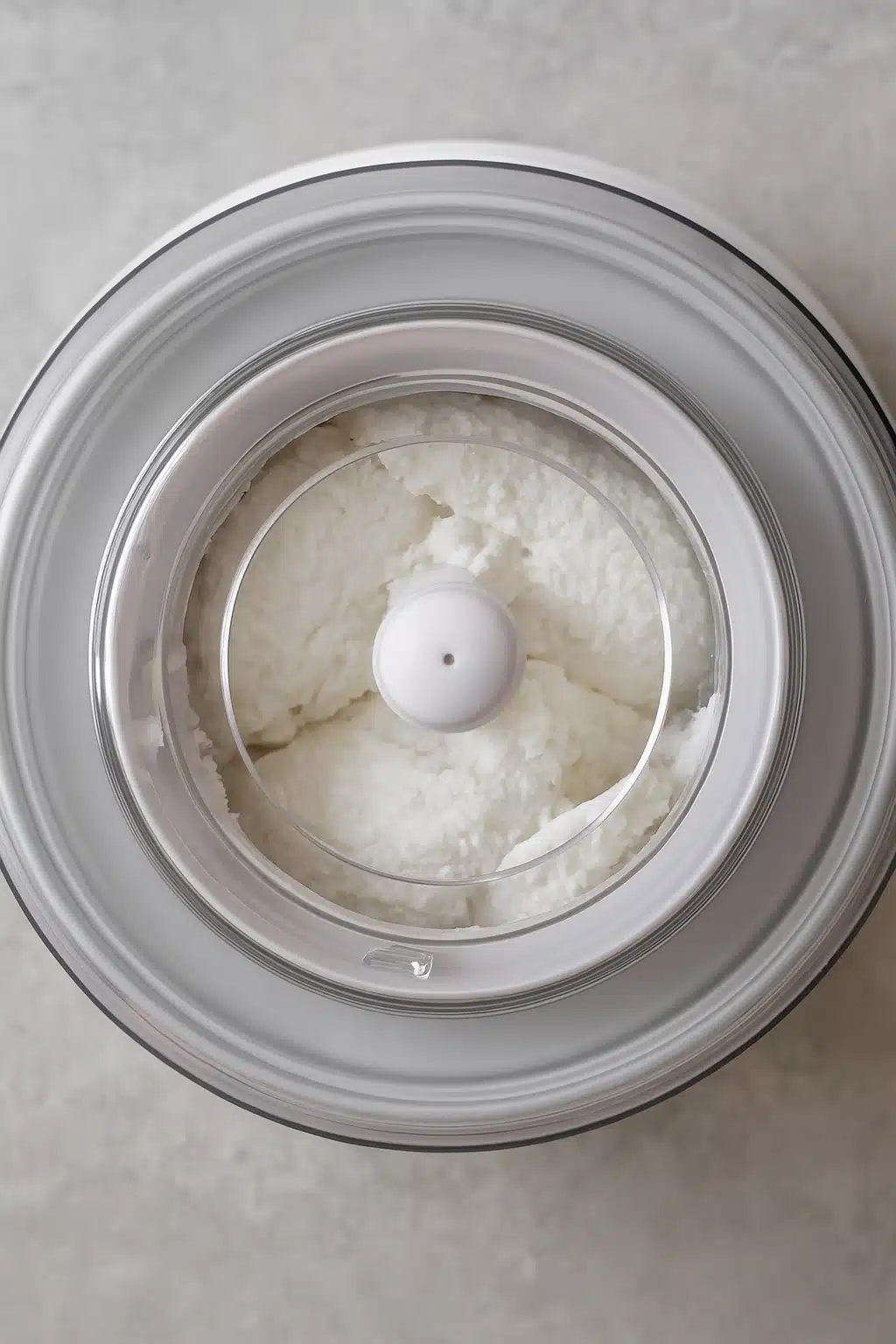 coconut-sorbet-in-shell-churning Churning coconut sorbet in ice cream maker – coconut sorbet in shell