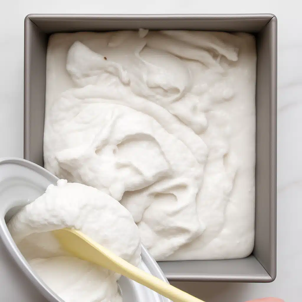coconut-sorbet-in-shell-freezer-pan Pouring coconut sorbet into pan to freeze – coconut sorbet in shel