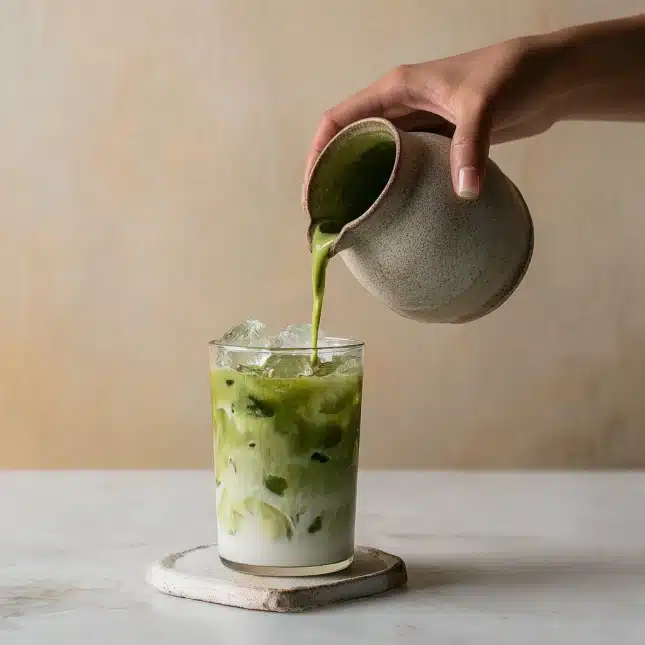 iced matcha latte recipe in a glass with almond milk and ice iced matcha latte recipe in a glass with almond milk and ice