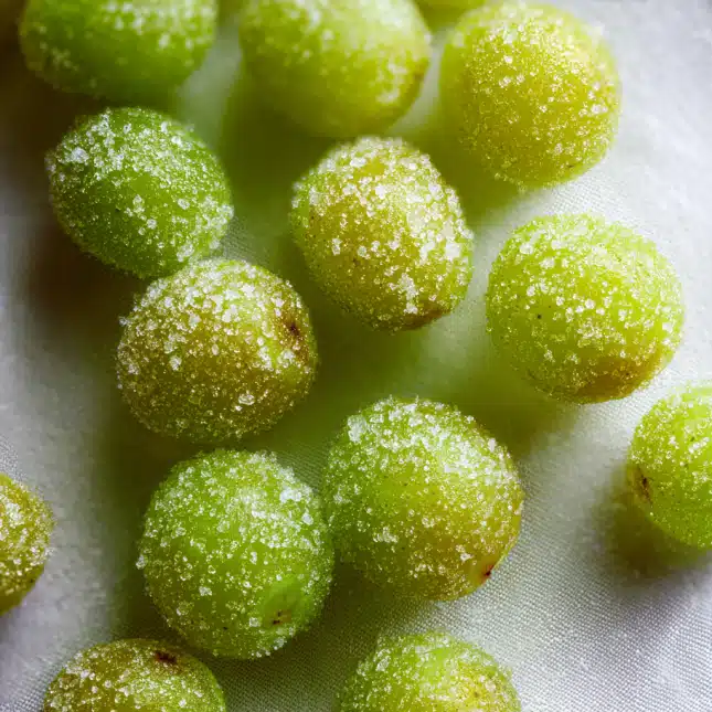 Close-up of sugared grapes for warhead fruit riot recipe Close-up of sugared grapes for warhead fruit riot recipe