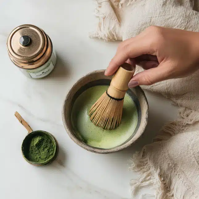Whisking Matcha for Iced Matcha Latte Recipe Whisking Matcha for Iced Matcha Latte Recipe