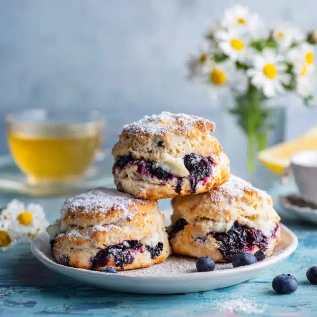Blueberry lemonade scones filled with cream and blueberry compote Blueberry lemonade scones filled with cream and blueberry compote