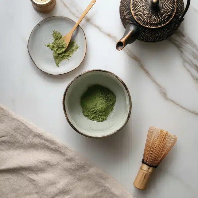 Matcha Preparation Setup for Iced Matcha Latte Recipe Matcha Preparation Setup for Iced Matcha Latte Recipe