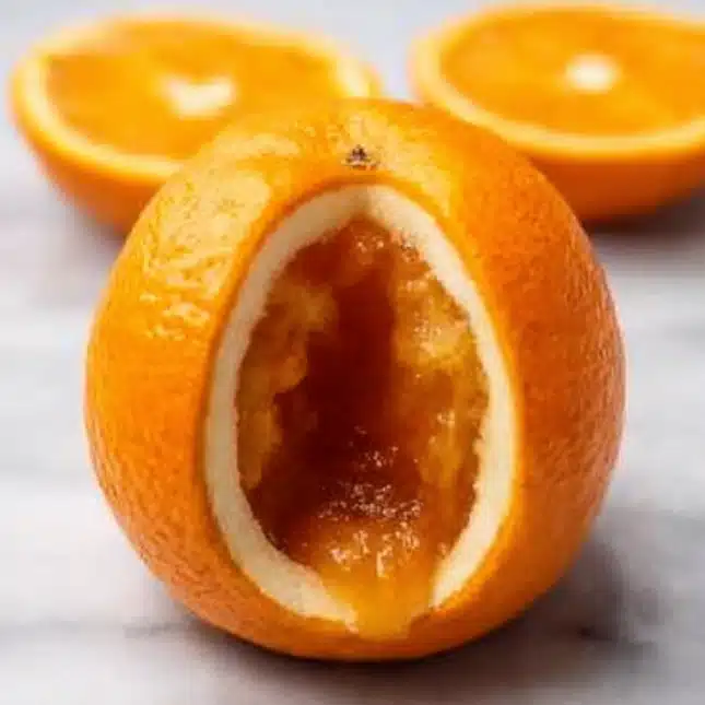 orange-shaped-pastry-marmalade-filling Orange shaped pastry with mousse and marmalade center