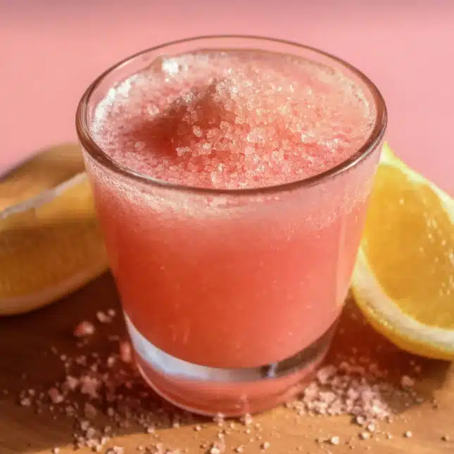 pink-salt-diet-recipe Icy pink salt diet recipe topped with Himalayan salt crystals and lemon slices