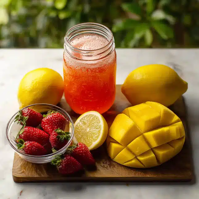 strawberry-mango-lemonade-ingredients Ingredients for strawberry mango lemonade