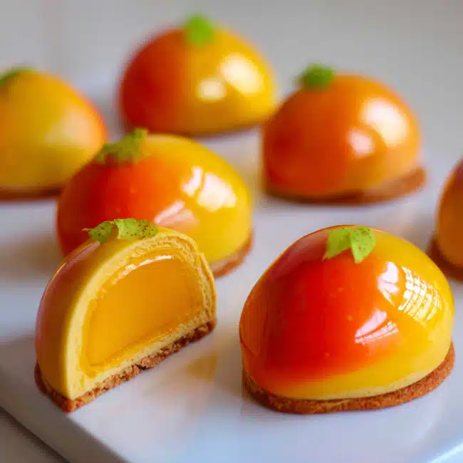fruit-shaped-pastries-mango-mousse fruit shaped pastries mango mousse dessert with glaze