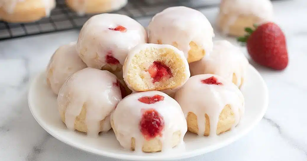 4 ingredient keto strawberry cottage cheese donuts served on a plate