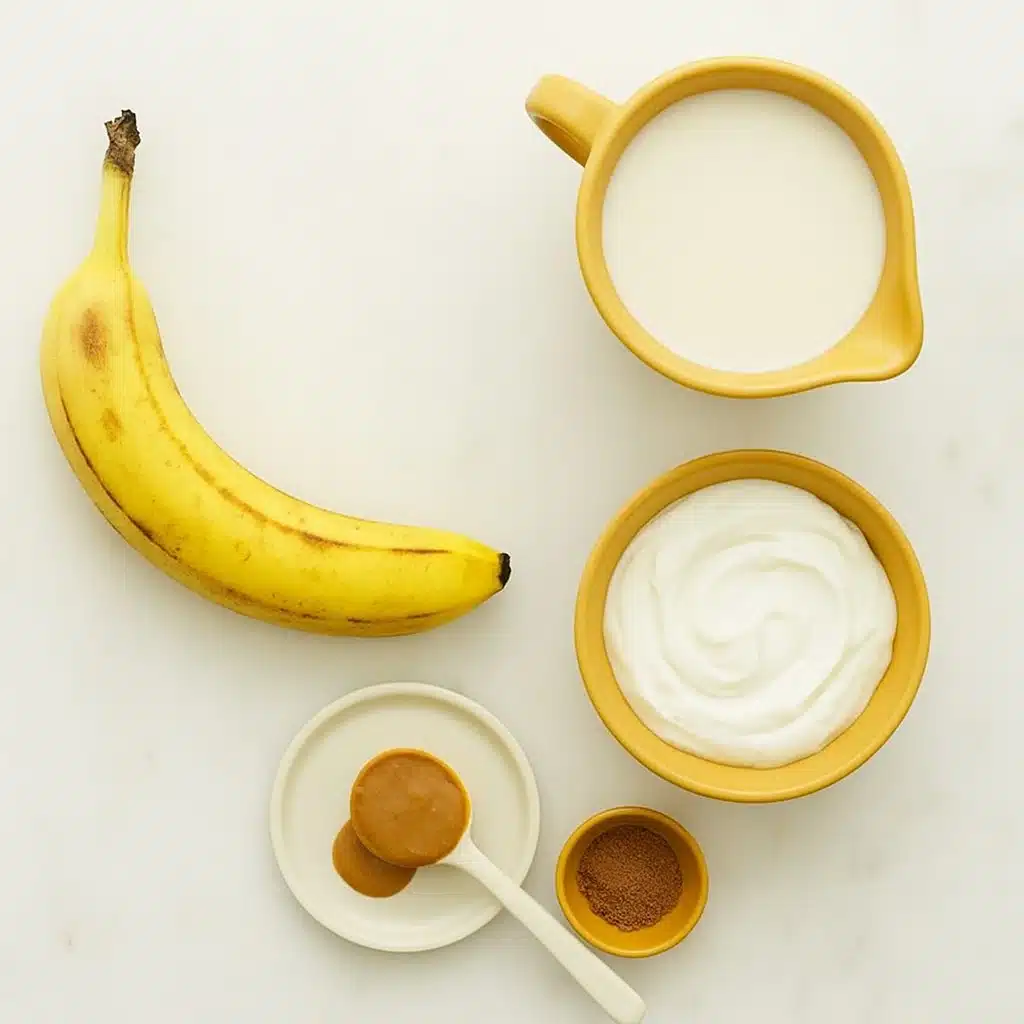 Chocolate protein shake ingredients flat lay