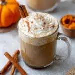 Homemade pumpkin spice latte recipe topped with whipped cream