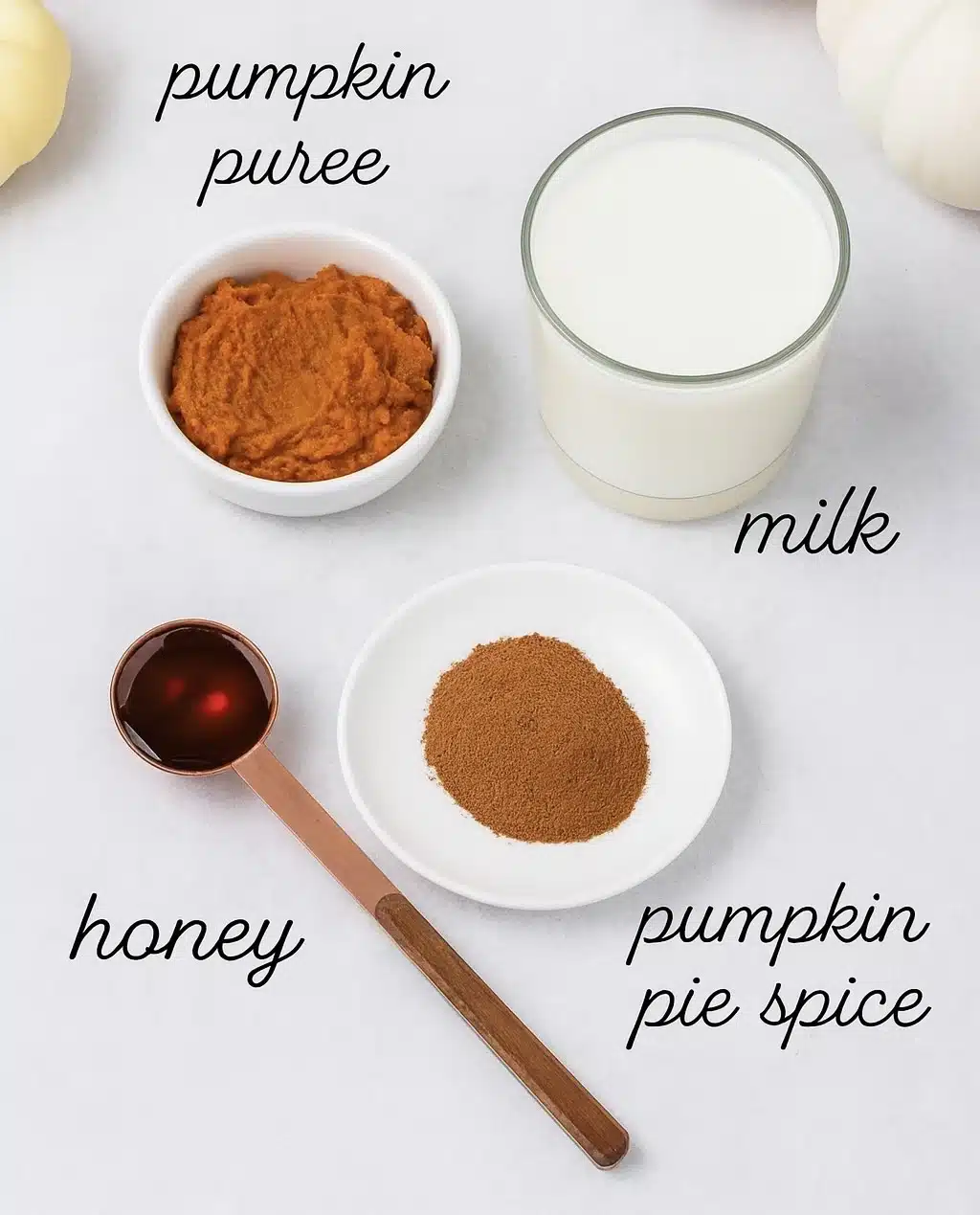 Pumpkin spice milk ingredients flatlay