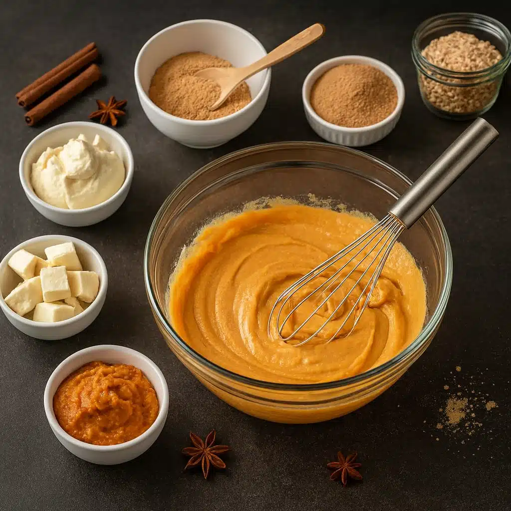 Cmixing-pumpkin-filling-no-bake-pumpkin-biscoff-cheesecake-bars Mixing pumpkin cheesecake filling for no bake pumpkin biscoff cheesecake bars