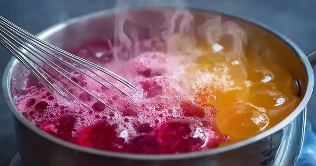 agar-agar-powder-how-to-use-vegan-jelly Agar agar powder dissolving in boiling fruit juice to make vegan jelly
