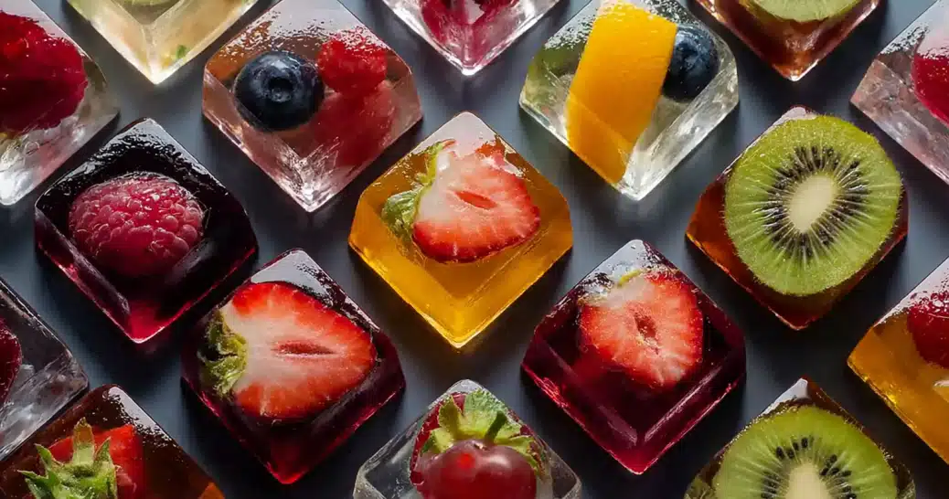 agar-vs-gelatin-fruit-cubes Agar vs gelatin fruit cubes with strawberries and kiwi