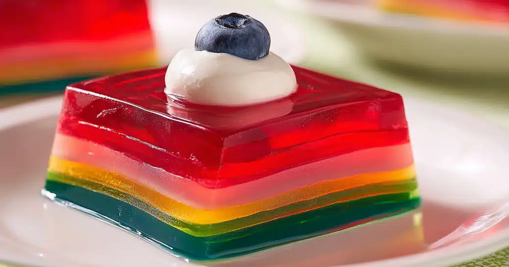 agar-vs-gelatin-layered-dessert Layered agar vs gelatin dessert topped with blueberry and cream