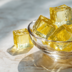 Bariatric gelatin recipe for weight loss with lemon cubes.