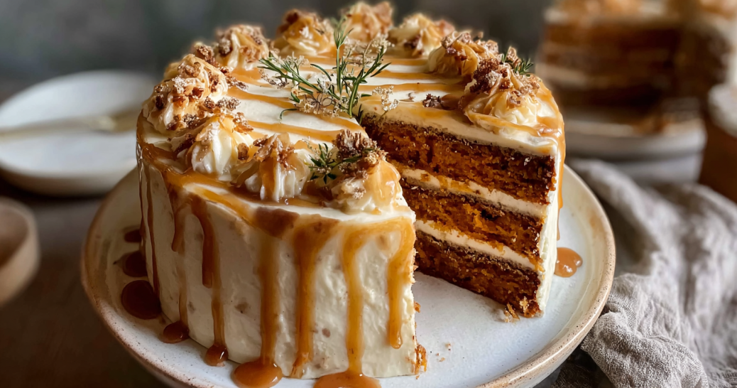 Brown Butter Sweet Potato Cake Recipe: How To Bake The Best Ever Fall Dessert 2 Brown Butter Sweet Potato Cake Recipe slice with caramel drizzle