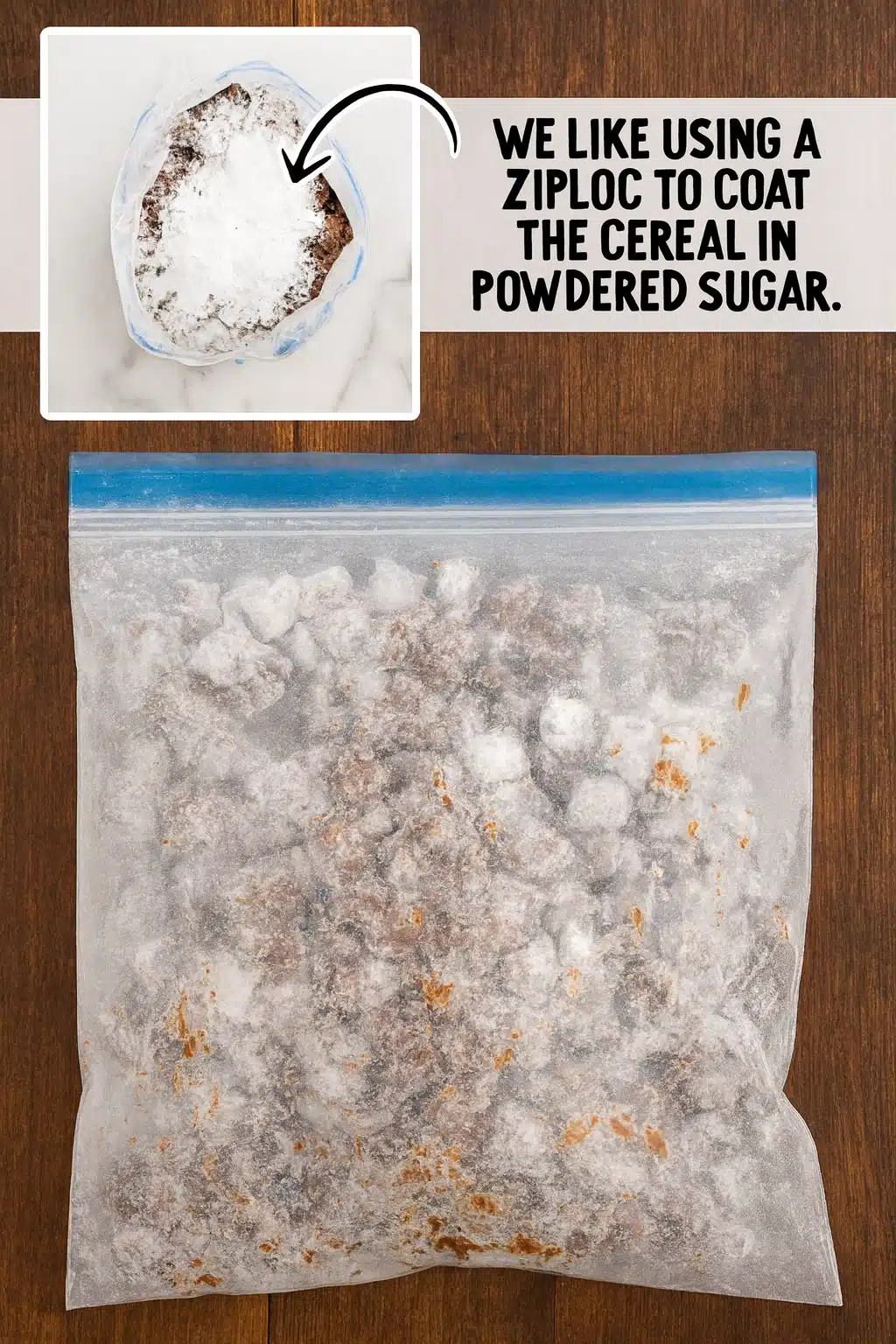 Butterfinger Puppy Chow Coated in Powdered Sugar