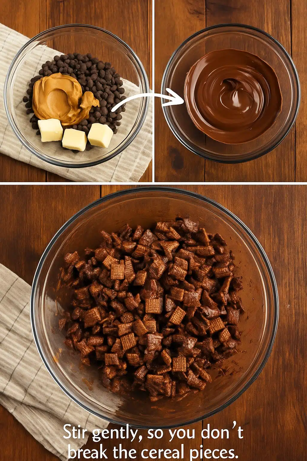 Butterfinger Puppy Chow mixing chocolate and cereal