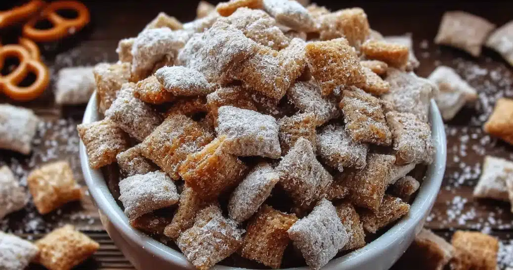 caramel-apple-puppy-chow Caramel Apple Puppy Chow in fall setting