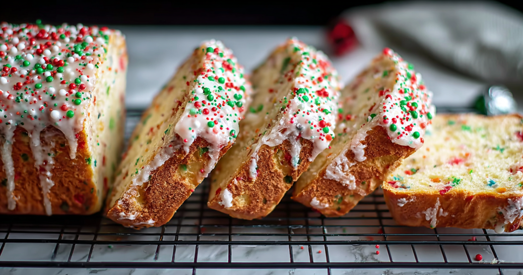 christmas-sprinkle-buttermilk-bread-for-festive-moods-sliced Sliced Christmas Sprinkle Buttermilk Bread for Festive Moods showing colorful sprinkles inside the loaf