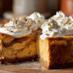 Cinnamon Swirl Pumpkin Cheesecake: The Best Creamy Fall Dessert Recipe 6 Cinnamon Swirl Pumpkin Cheesecake on wooden table with whipped cream