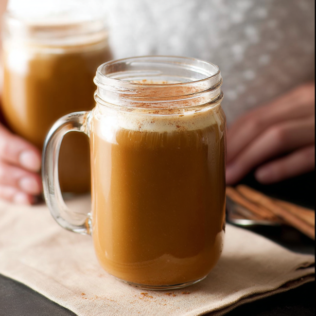 clean skinny pumpkin spice latte in cozy fall kitchen