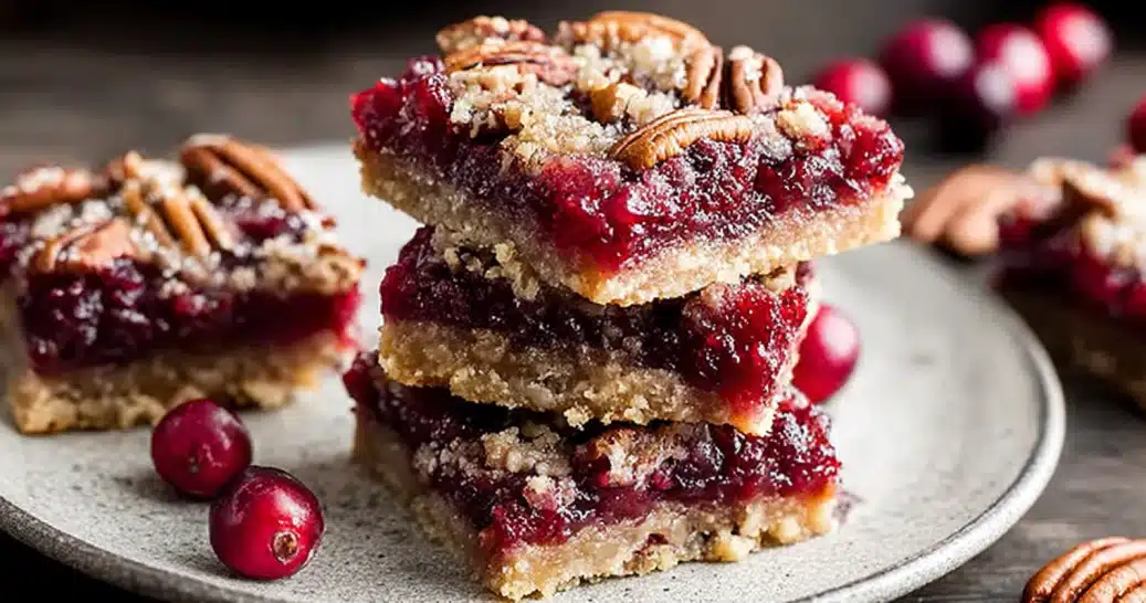 Cranberry Pecan Pie Bars – The Best Easy Holiday Dessert Recipe 2 Cranberry Pecan Pie Bars with buttery oat crust and pecan topping