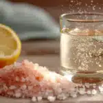 Dr Wendy Suzuki Pink Salt glass of Himalayan salt water on table