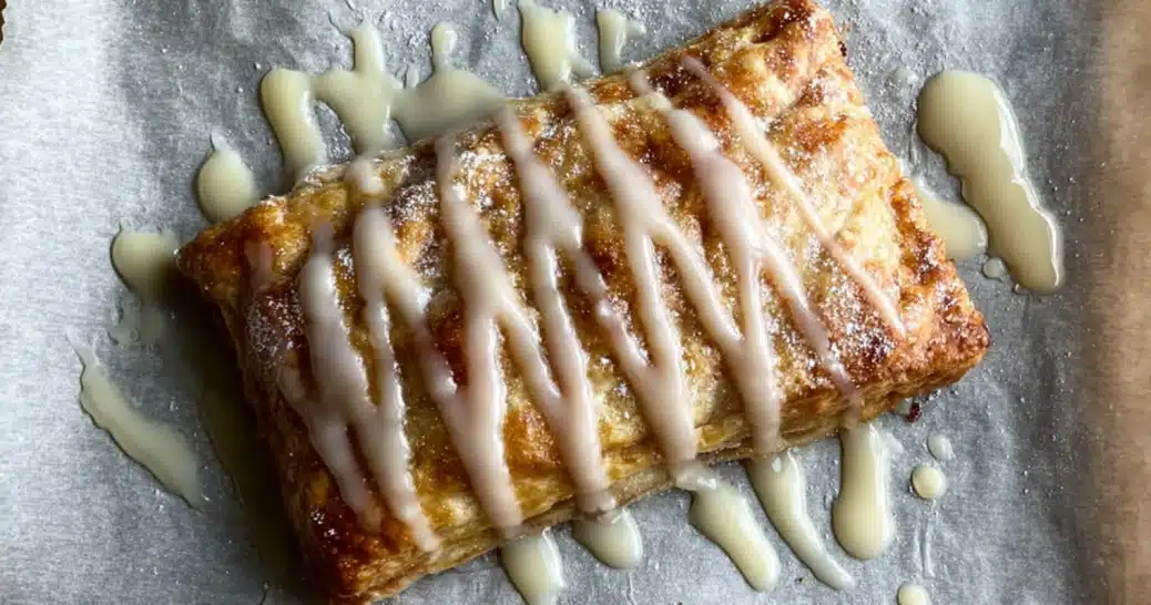 homemade-apple-brown-sugar-cinnamon-toaster-strudel-closeup Crispy homemade apple brown sugar cinnamon toaster strudel topped with vanilla glaze