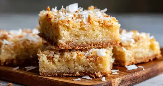 irresistible chewy coconut bars a sweet easy dessert with golden brown coconut flakes