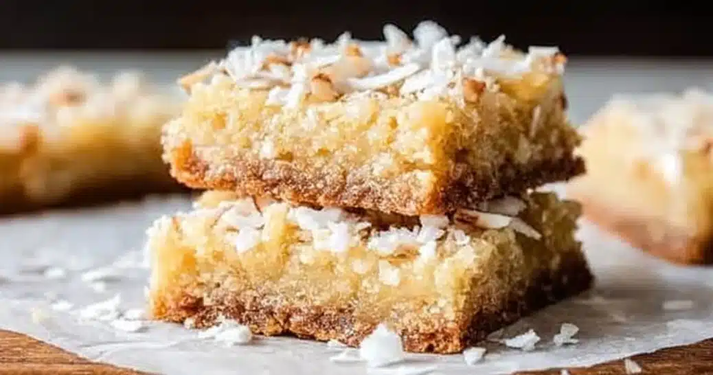 Irresistible Chewy Coconut Bars fresh from the oven