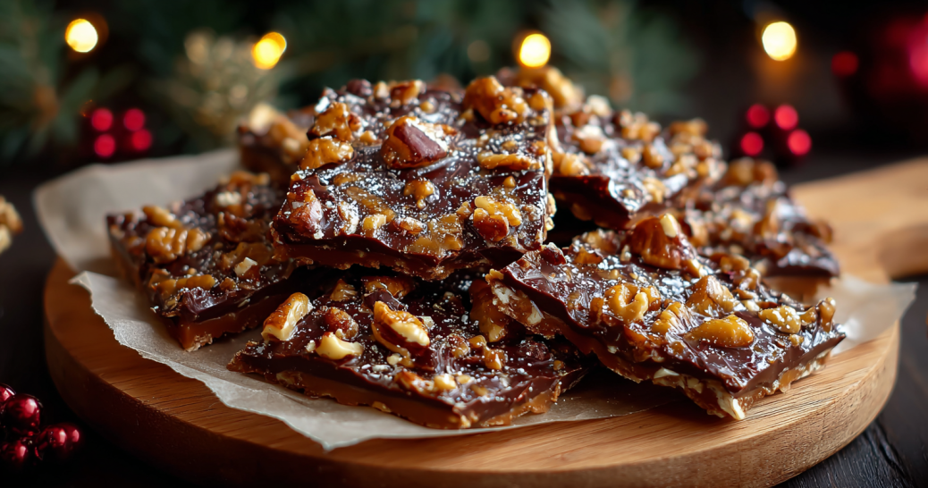 irresistibly-crunchy-christmas-toffee-youll-love Irresistibly crunchy Christmas toffee you’ll love topped with chocolate and roasted nuts