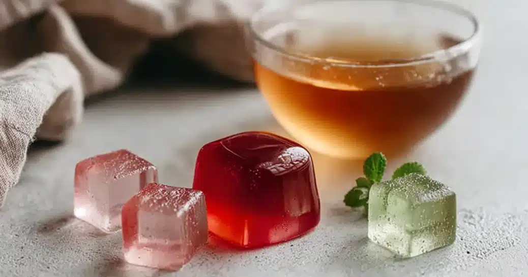 jello weight loss recipes with colorful gelatin cubes and herbal tea