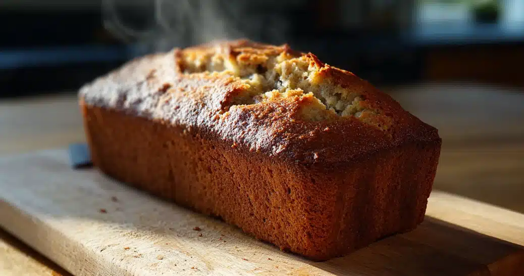Joanna Gaines banana bread on rustic table