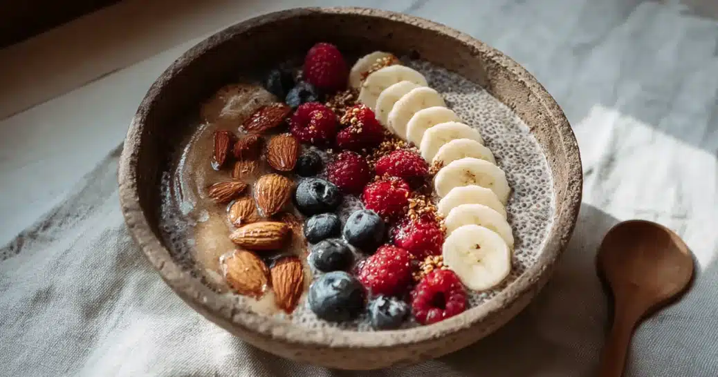 kelly ripa alkaline diet recipe chia breakfast bowl with berries, banana, and almonds