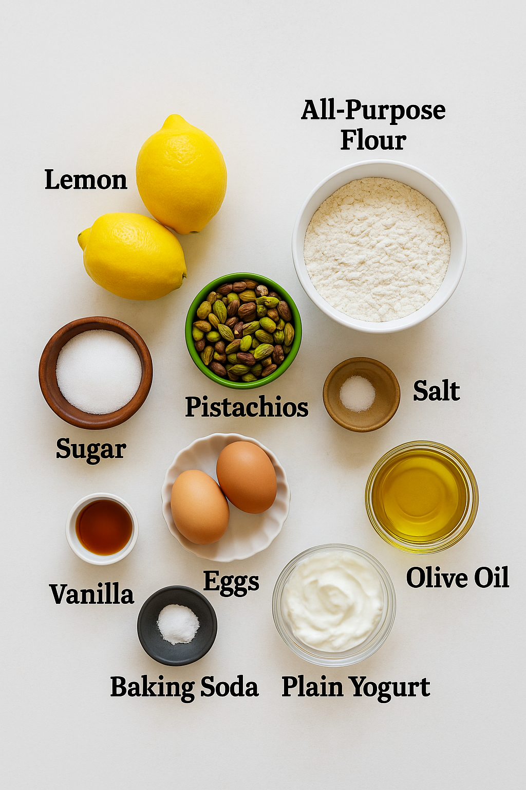 lemon pistachio cake ingredients setup