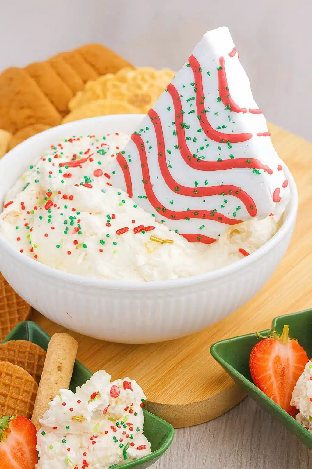 Little Debbie Christmas Tree Dip served in holiday bowl