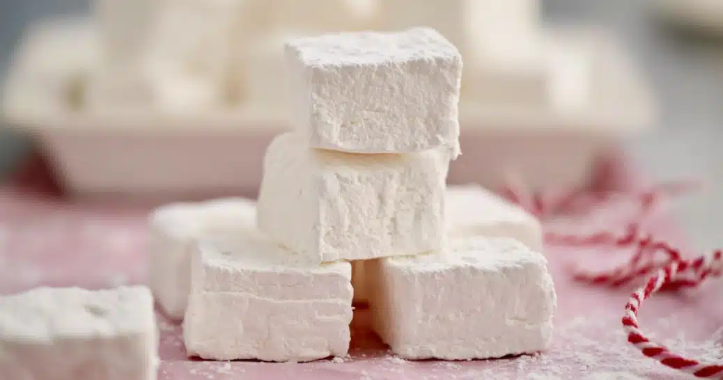 Fluffy marshmallow recipe without gelatin on marble counter