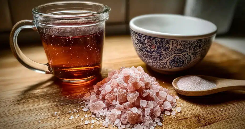 Pink Salt and Gelatin Recipe: The Best Natural Drink for Gut Health and Lasting Energy 2 pink salt and gelatin recipe in a warm mug on wooden table