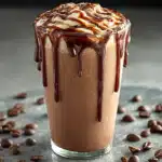 tropical smoothie mocha madness recipe in a glass topped with whipped cream