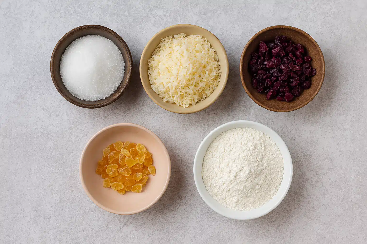 vegan-gelatin-substitutes-agar-pectin-carrageenan Vegan gelatin substitutes including agar agar, pectin, carrageenan, and konjac powder in bowls