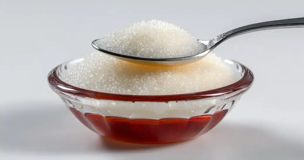 What is gelatin granules in a spoon above a bowl