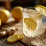 zepbound lemon ginger drink in a glass with lemon and ginger