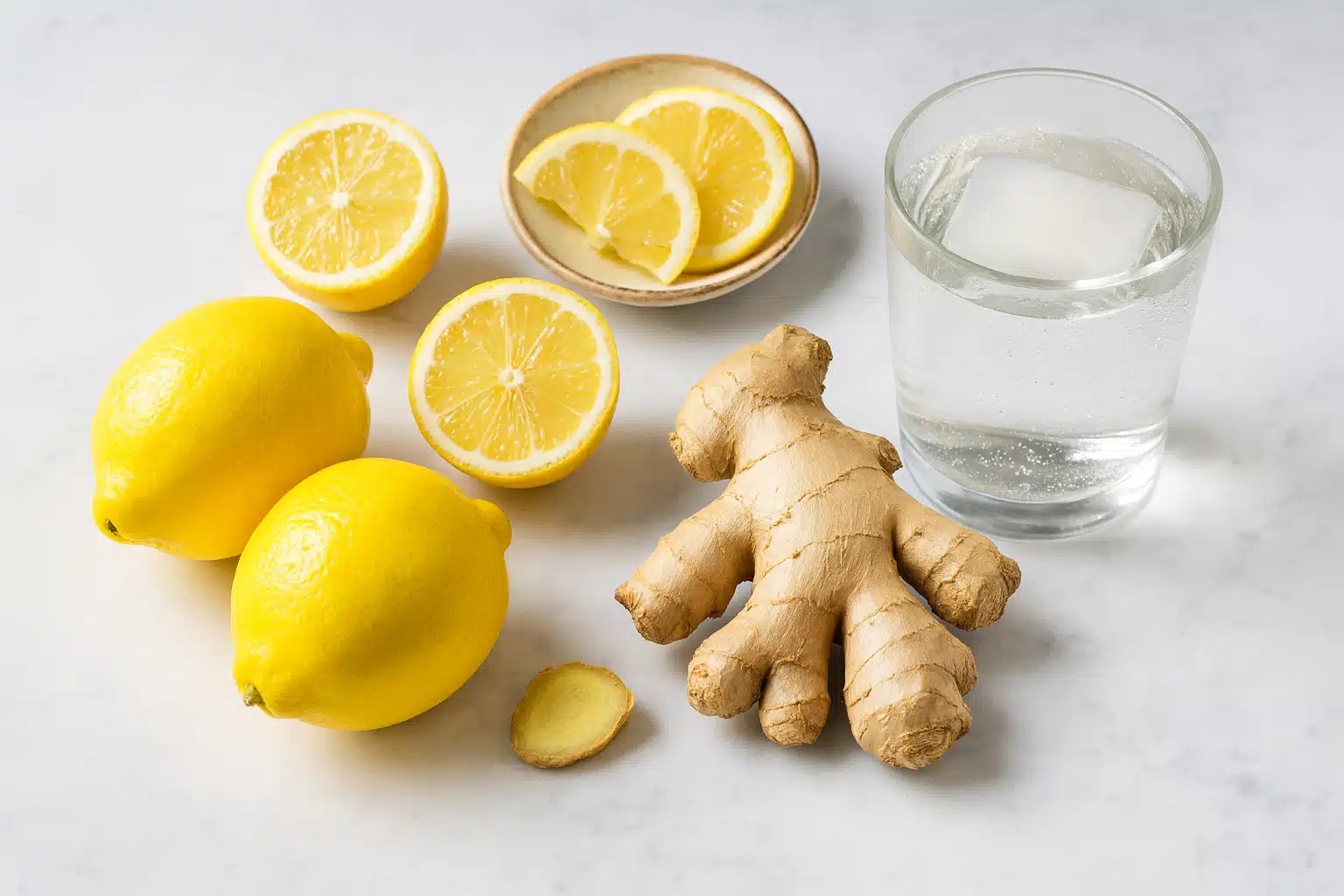 zepbound lemon ginger drink ingredients flat lay