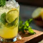 Zepbound mocktail in glass with lemon and mint