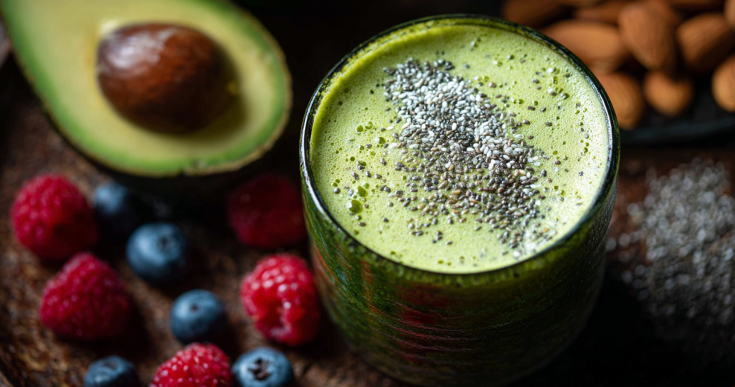 Green berberine smoothie with avocado and chia seeds
