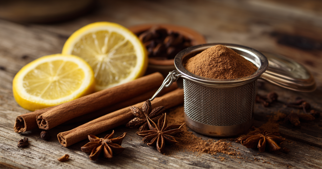 Berberine recipe tea ingredients on a wooden table